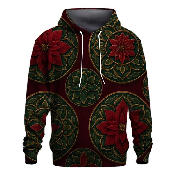 Poinsettia Concentric Array On Burgundy Background lightweight hoodies