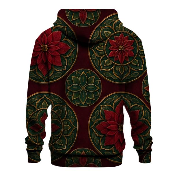 Poinsettia Concentric Array On Burgundy Background lightweight hoodies