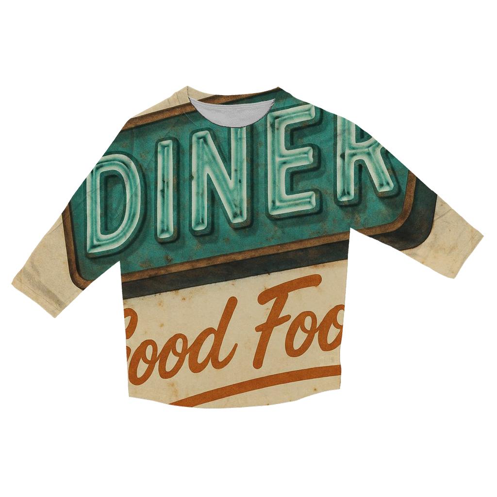 Distressed Diner Neon Sign fashion 3/4 sleeve shirts