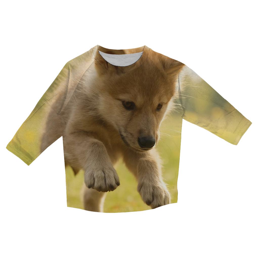 Pup Learning To Hunt printed three quarter sleeve shirts