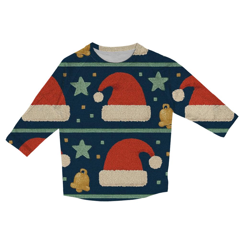 Santa Hat Scatter Bands Design printed three quarter sleeve shirts