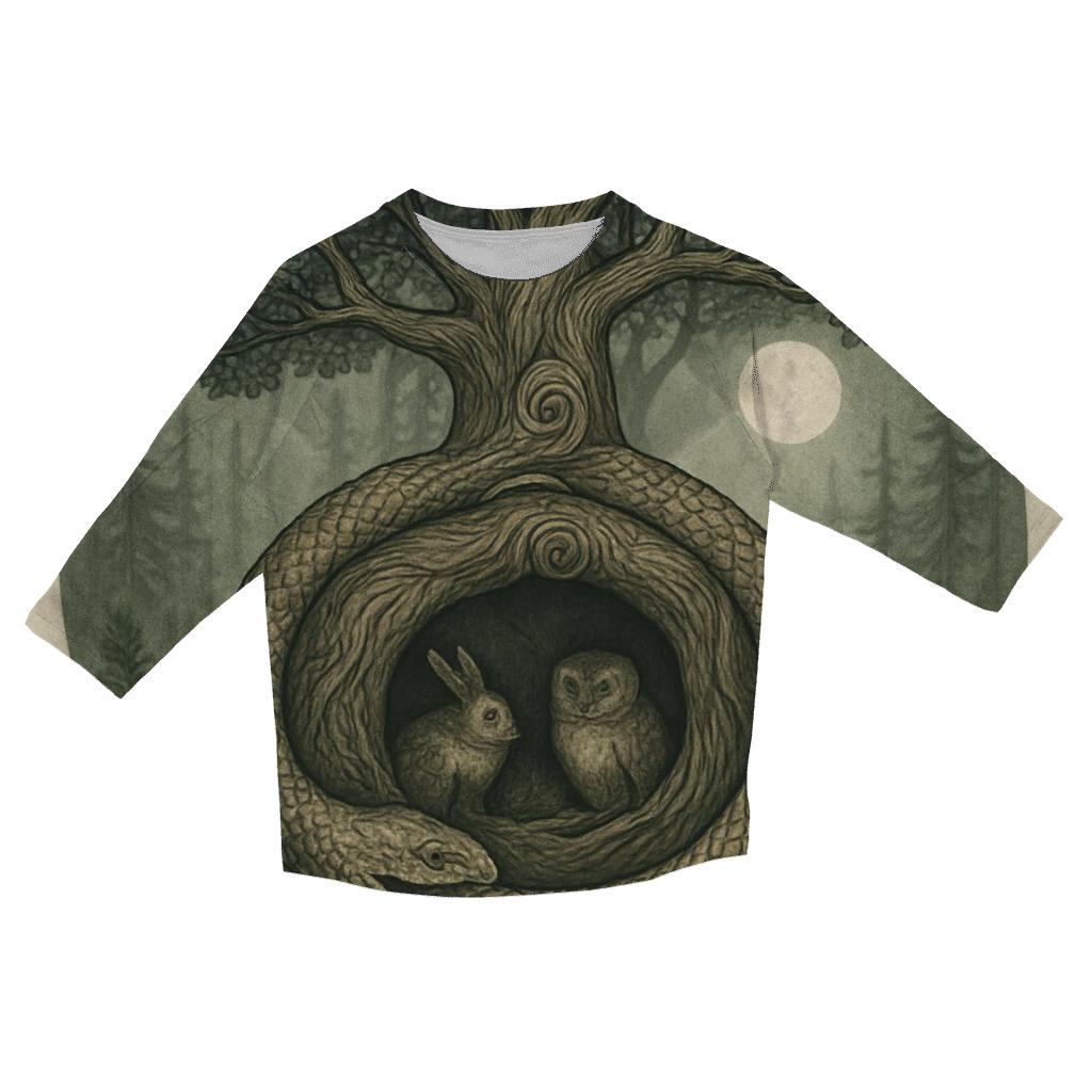 Forest Spiral Ouroboros Grove printed three quarter sleeve shirts
