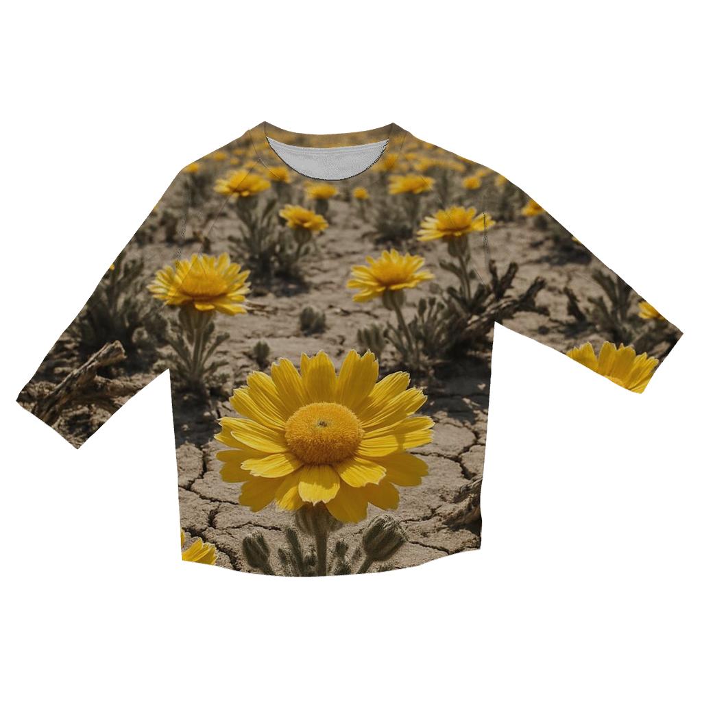 Desert Marigold After Heat Haze printed three quarter sleeve shirts