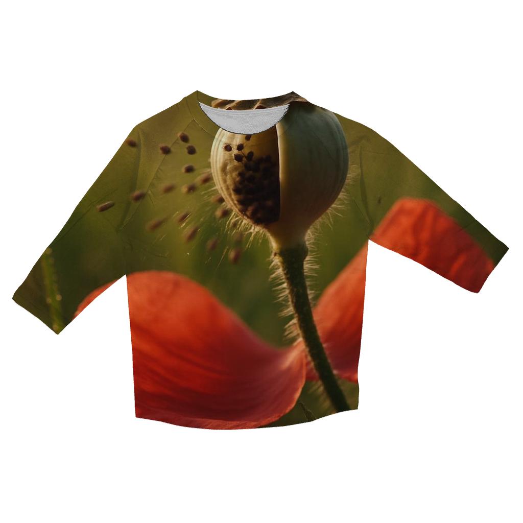 Meadow Poppy Seed Burst Closeup trendy 3/4 sleeve tops