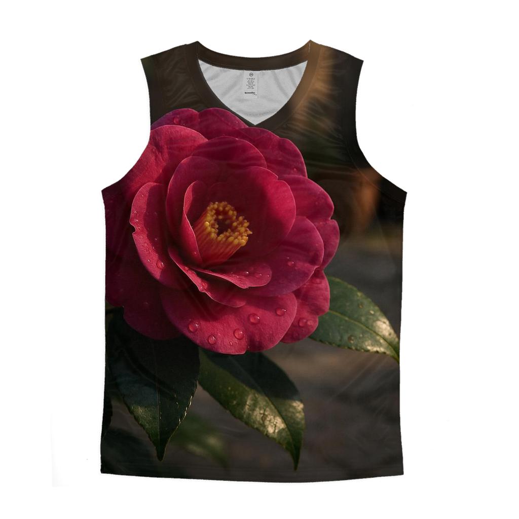 Camellia In Urban Courtyard Shade graphic print tank tops