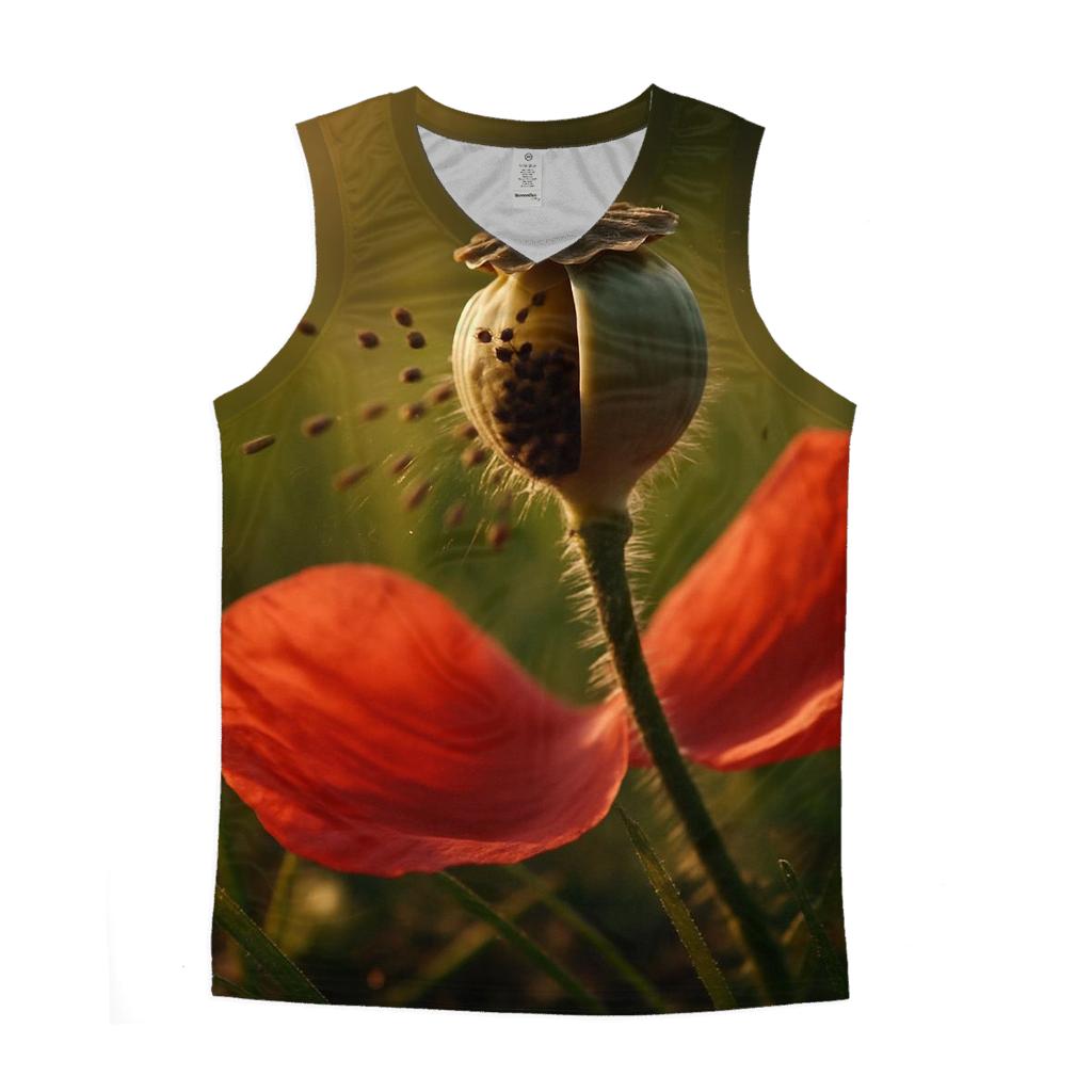 Meadow Poppy Seed Burst Closeup sports performance tank tops