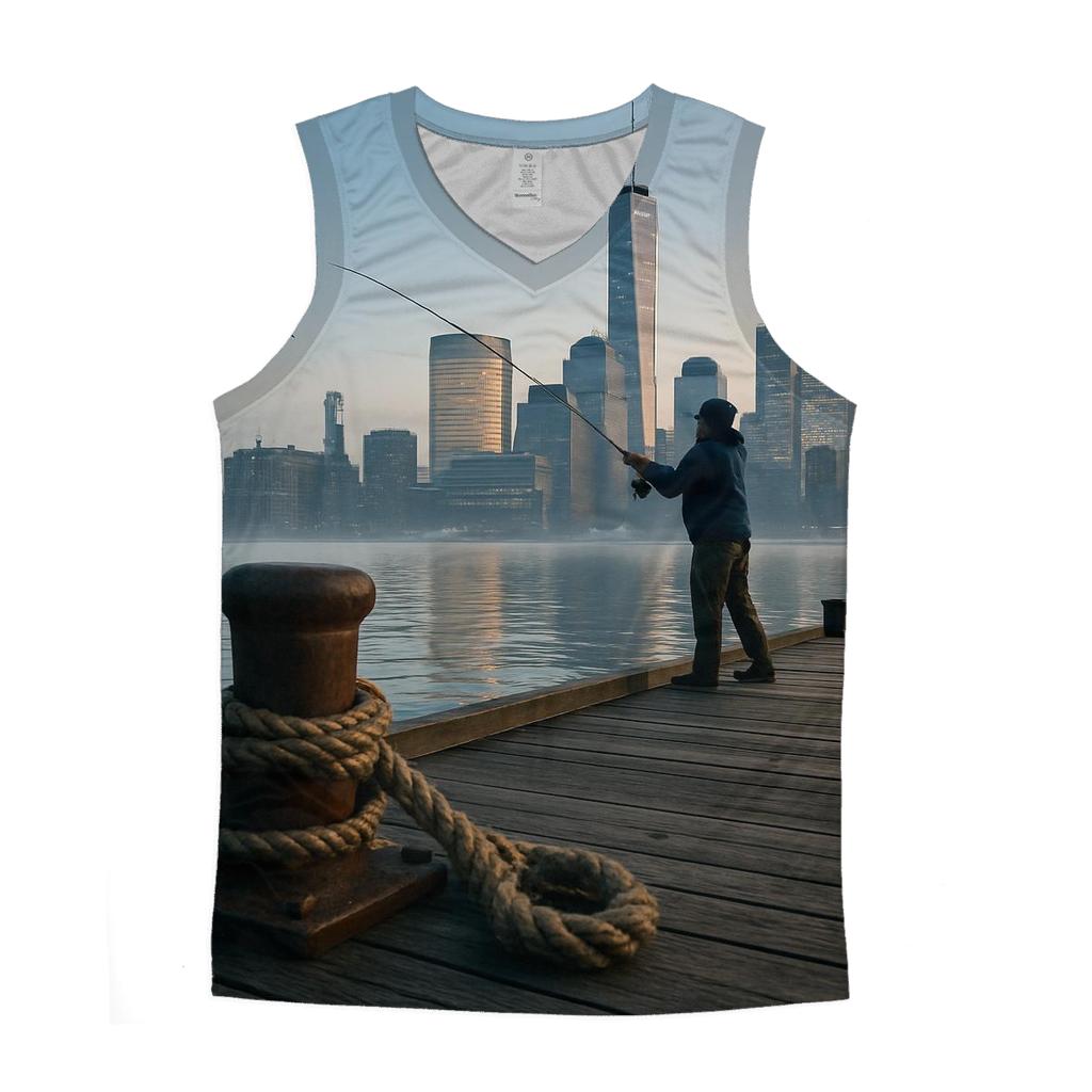 Early Morning Fisherman At Pier 25 casual summer tank tops