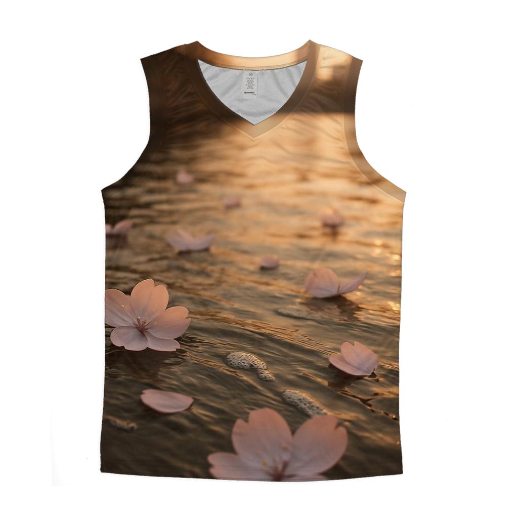 Cherry Blossom Petals On Urban River stylish racerback tanks