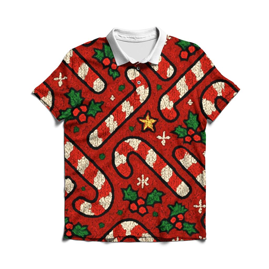 Kitschy Candy Cane Herringbone Design embroidered polo tops
