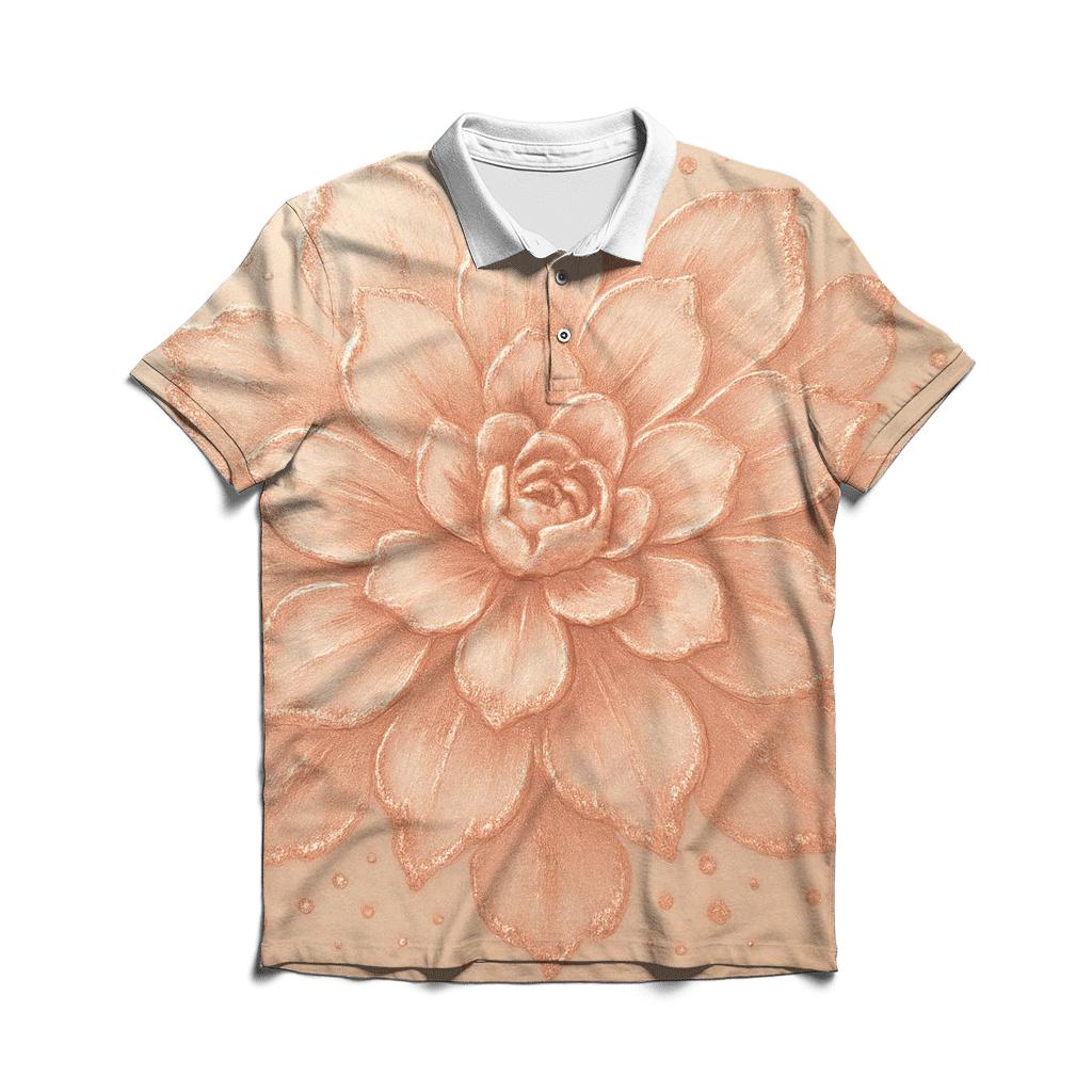 Rose Gold Bloom embroidered polo tops