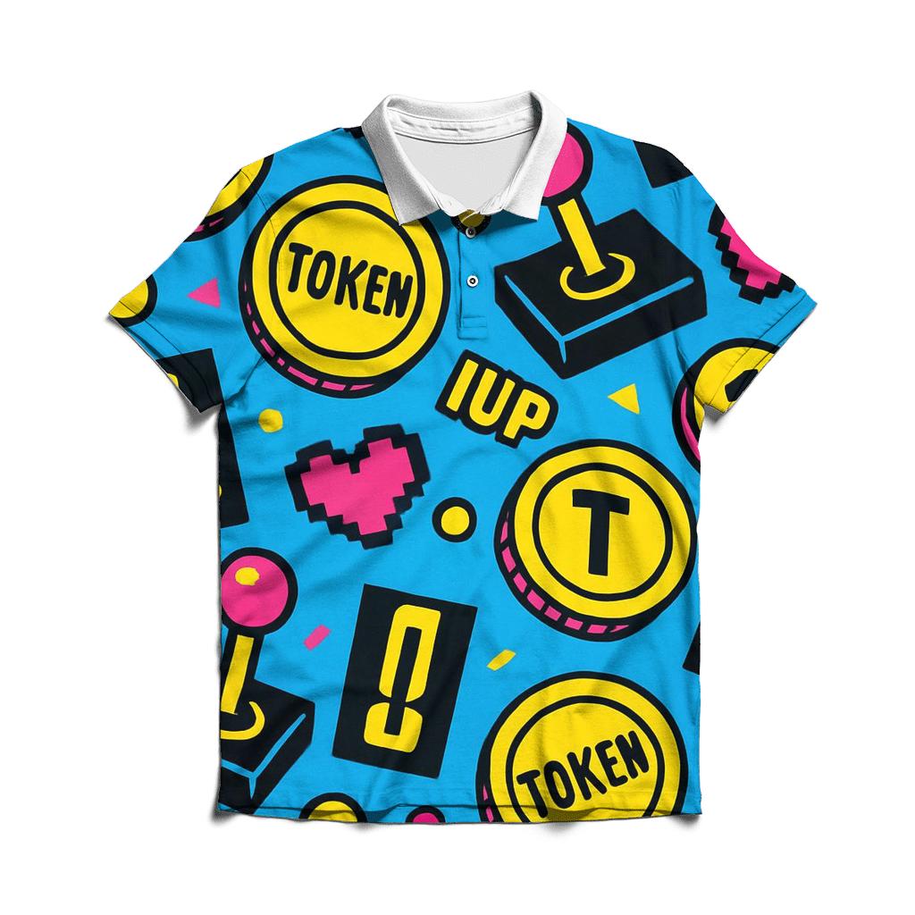 Retro Arcade Tokens embroidered polo tops