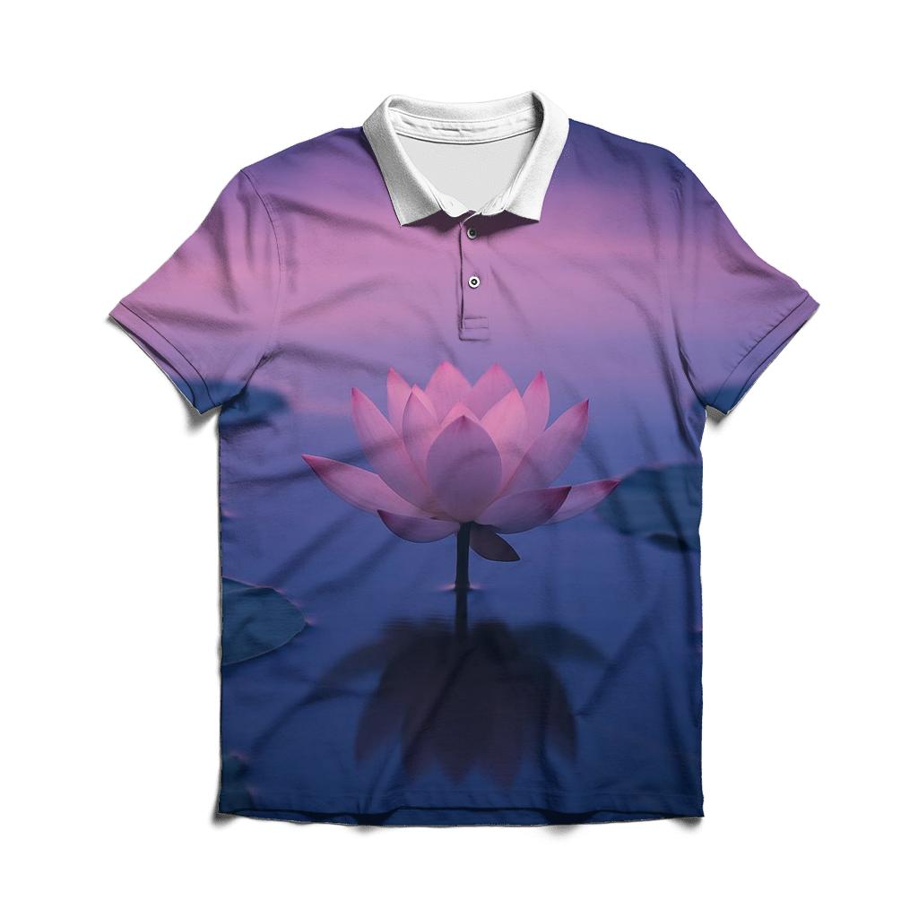 Twilight Lotus On Reflective Pond branded logo polo shirts