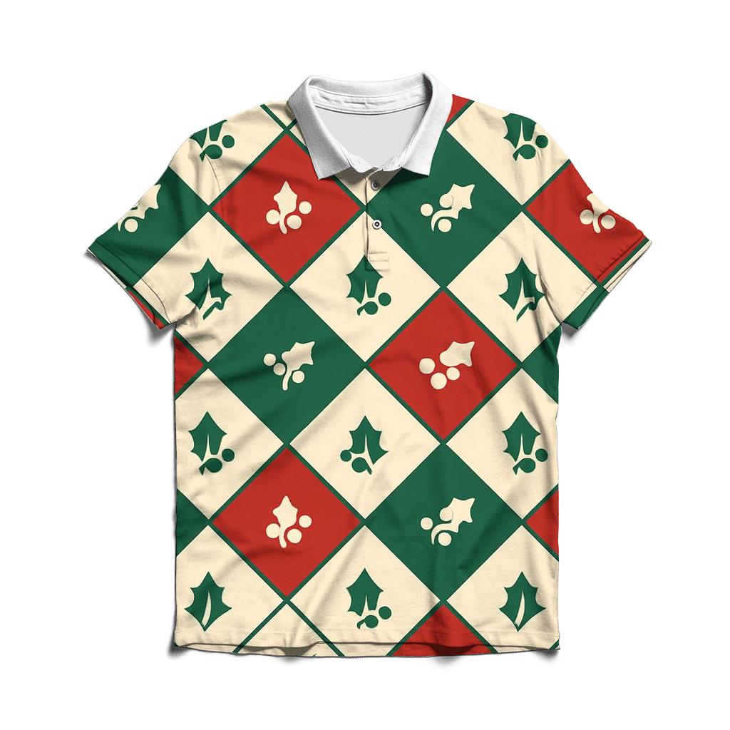 Holly Grid Delight embroidered polo tops
