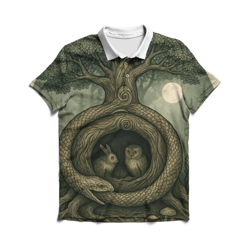 Forest Spiral Ouroboros Grove designer slim fit polos