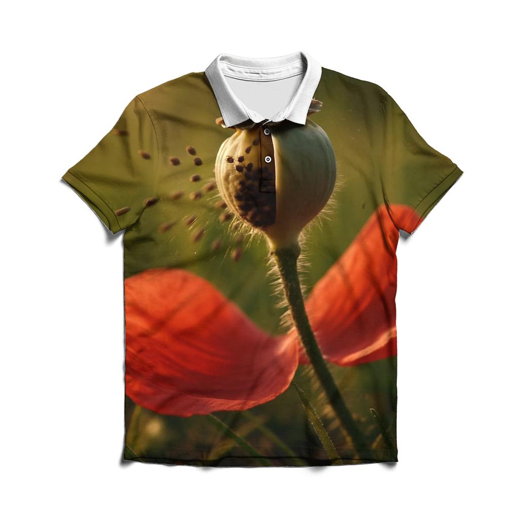 Meadow Poppy Seed Burst Closeup personalized polo shirts