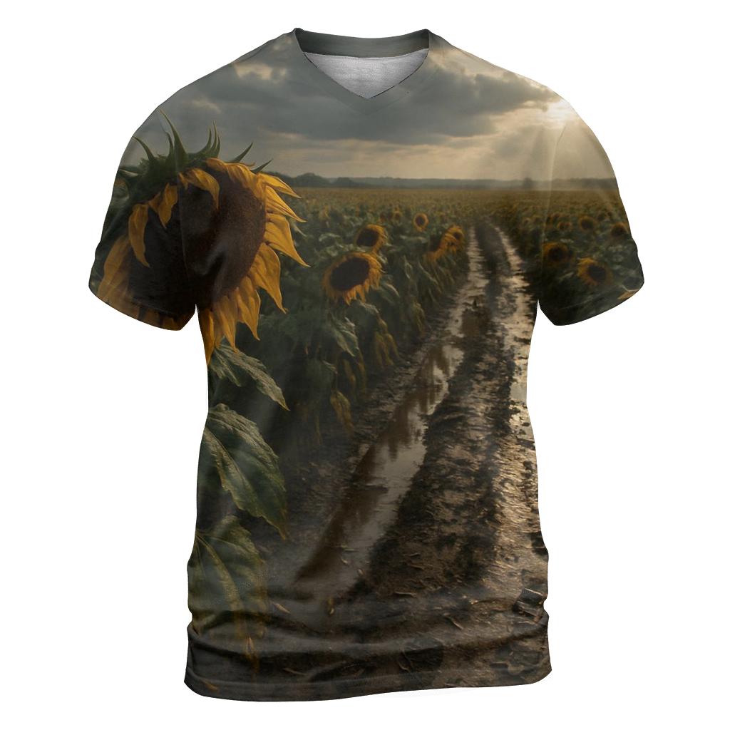 Sunflower Field After Harvest Rain vibrant all-over design tees