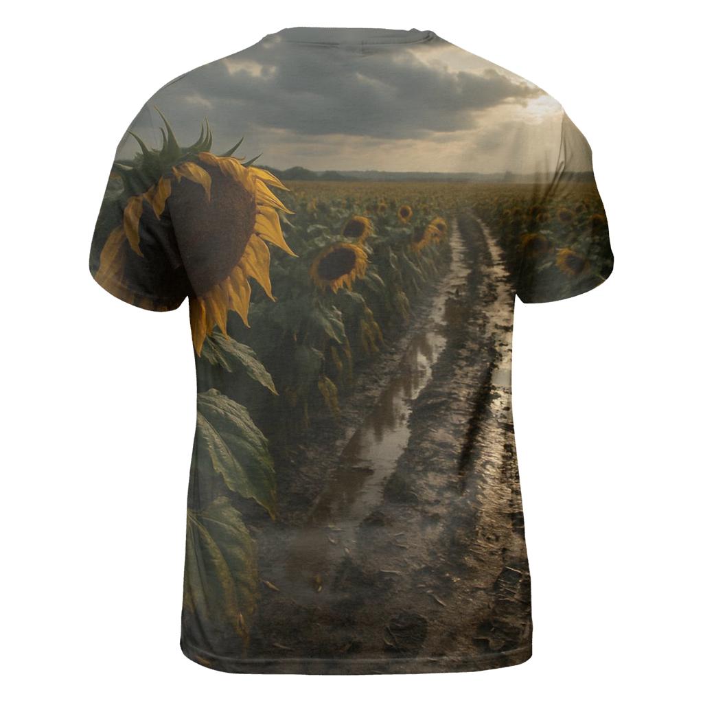 Sunflower Field After Harvest Rain vibrant all-over design tees
