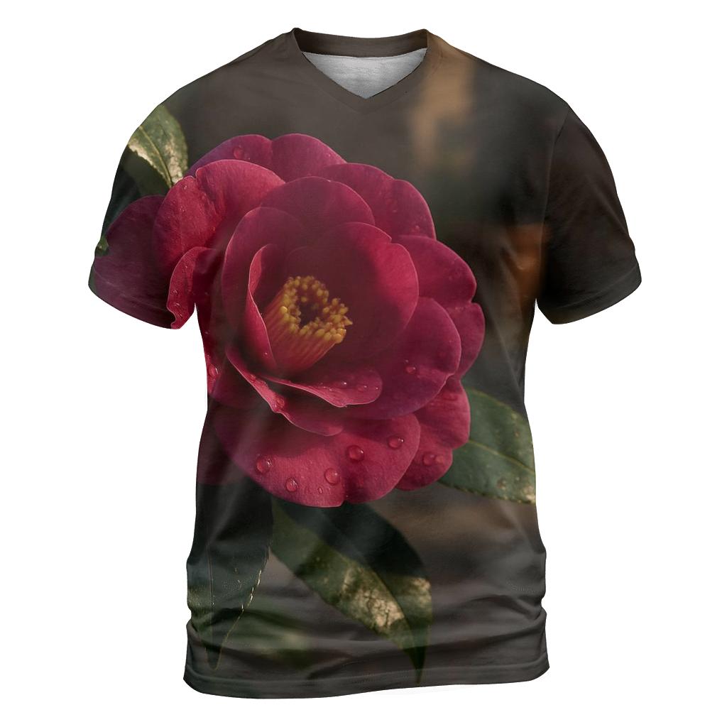 Camellia In Urban Courtyard Shade unique graphic print tees
