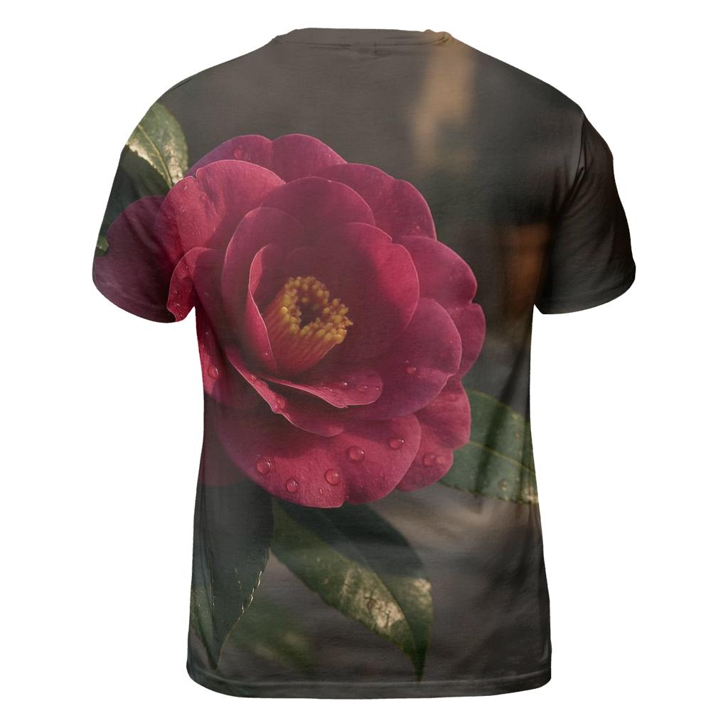 Camellia In Urban Courtyard Shade unique graphic print tees