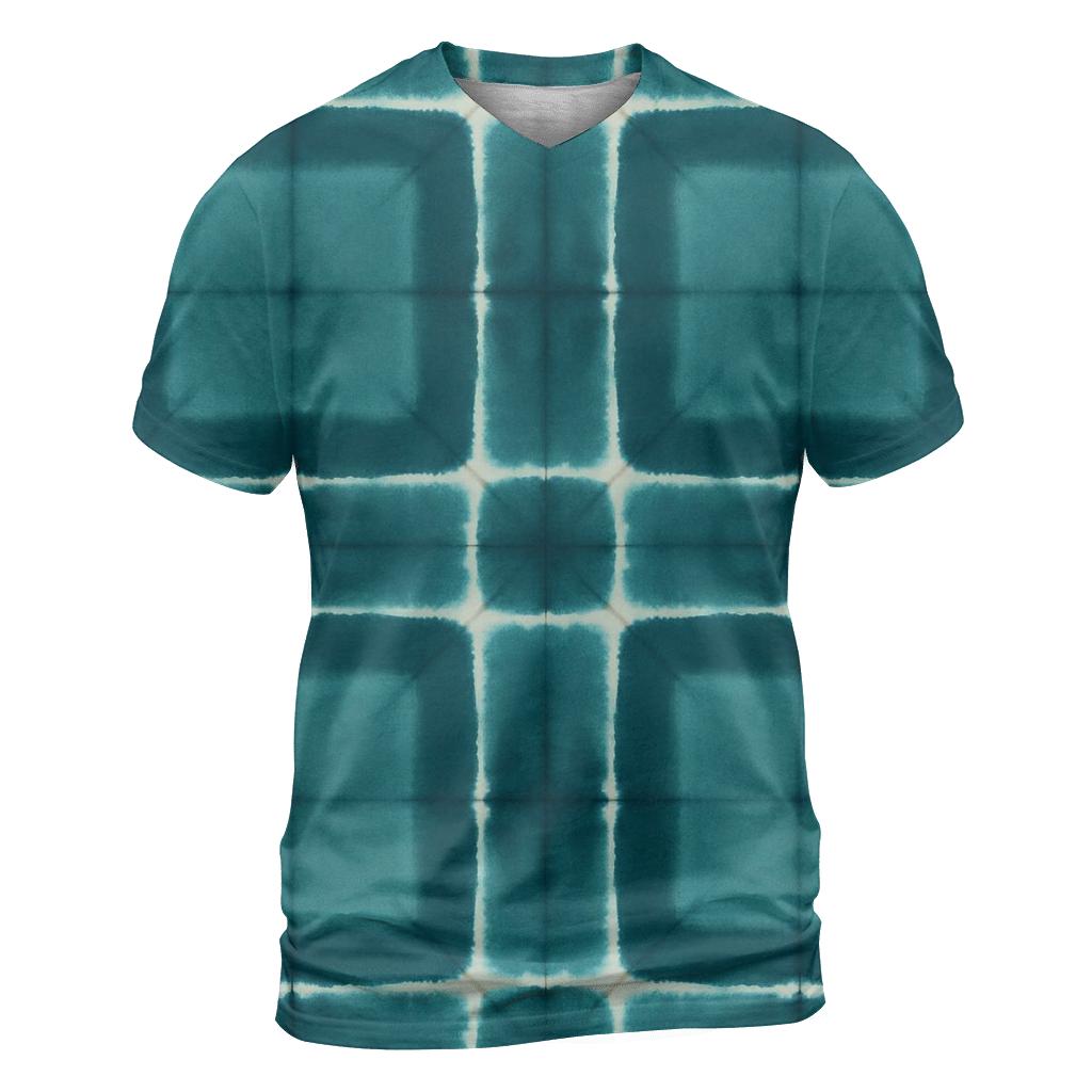 Itajime Teal Grid vibrant all-over design tees