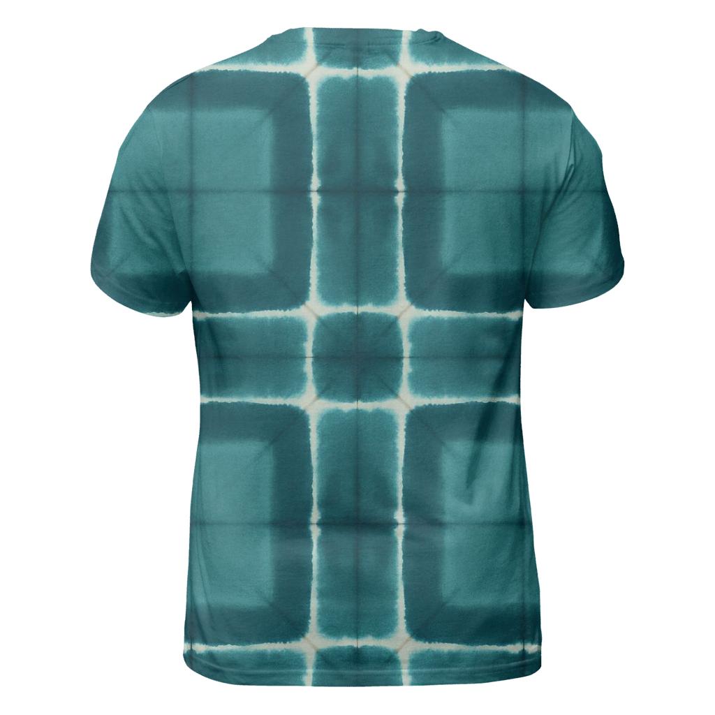 Itajime Teal Grid vibrant all-over design tees