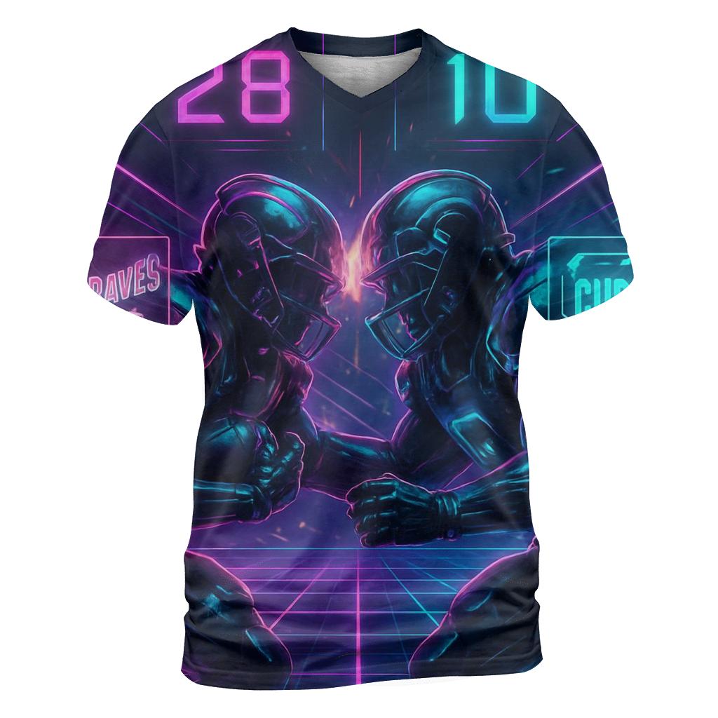 Neon Circuit Clash artistic all-over print tops
