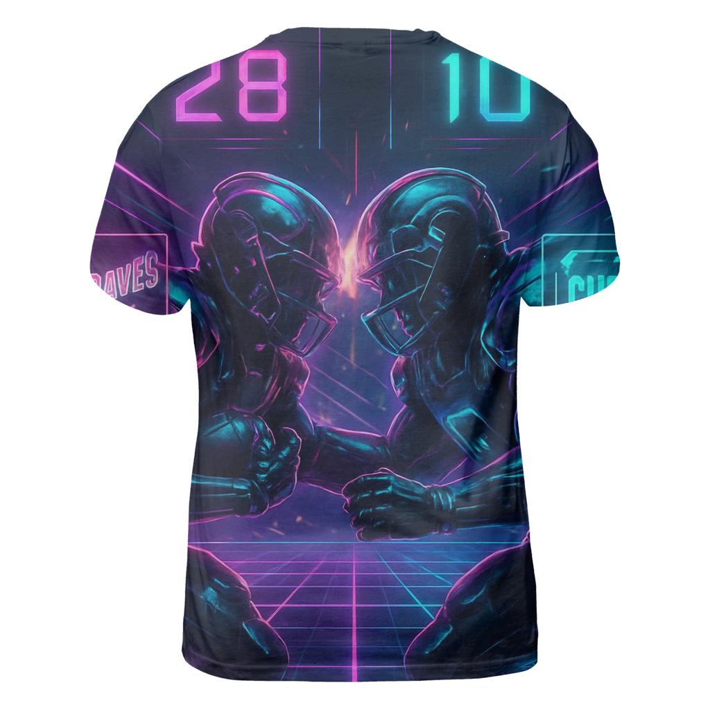 Neon Circuit Clash artistic all-over print tops