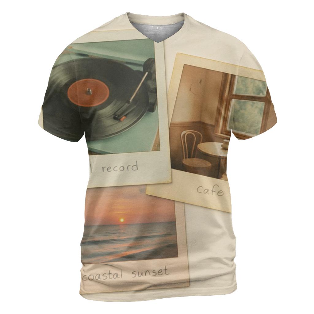 Faded Polaroid Film Frame Collage artistic all-over print tops