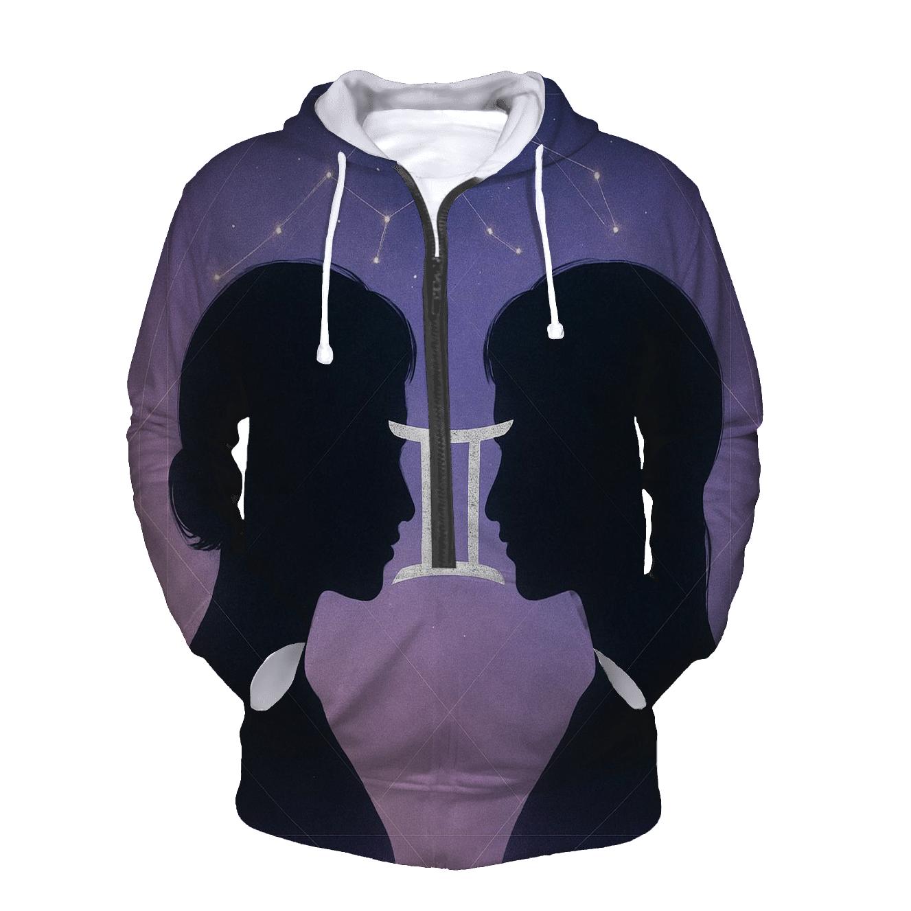 Luminous Gemini Twin Portrait graphic hoodies