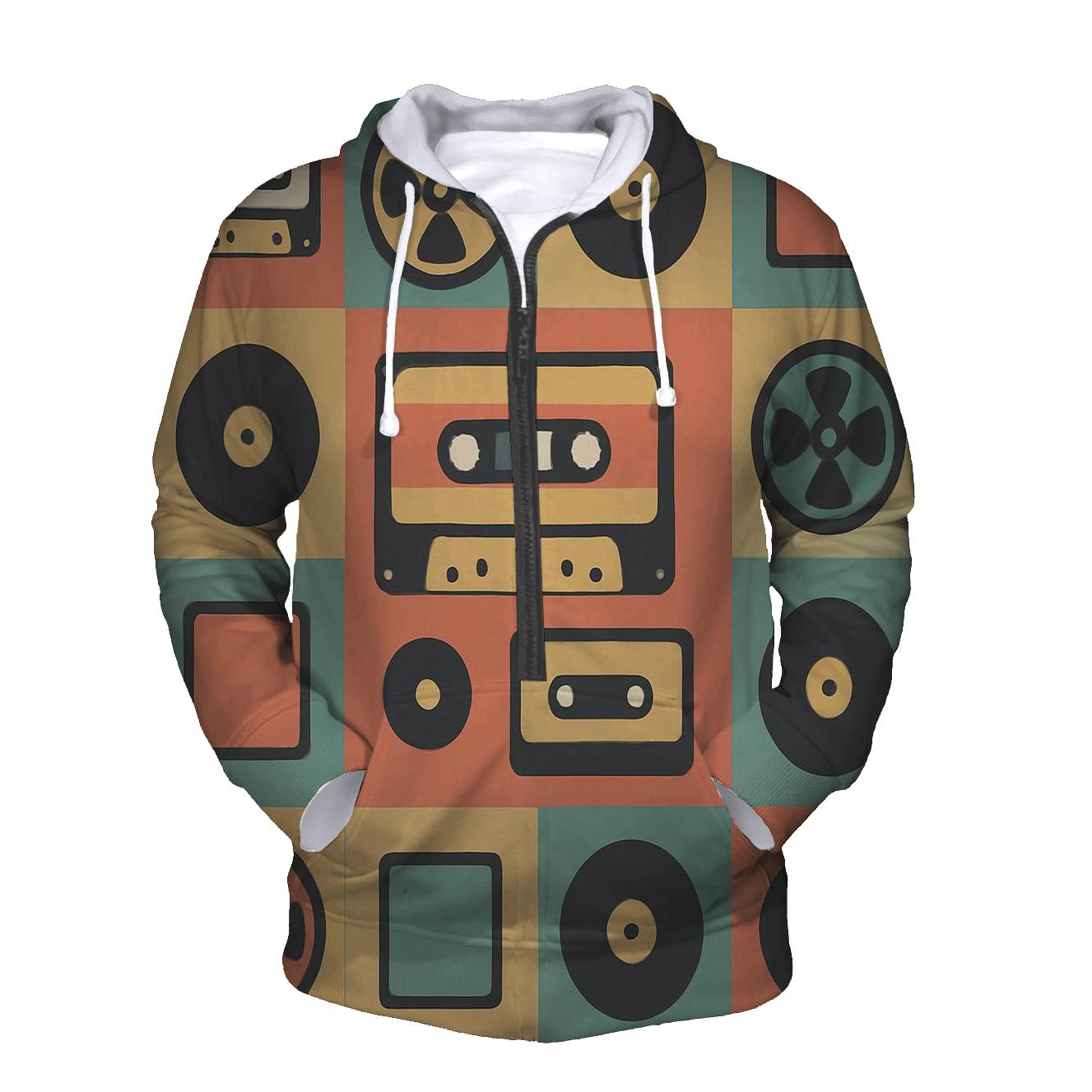 Cassette Mosaic Pattern zip-up hoodies