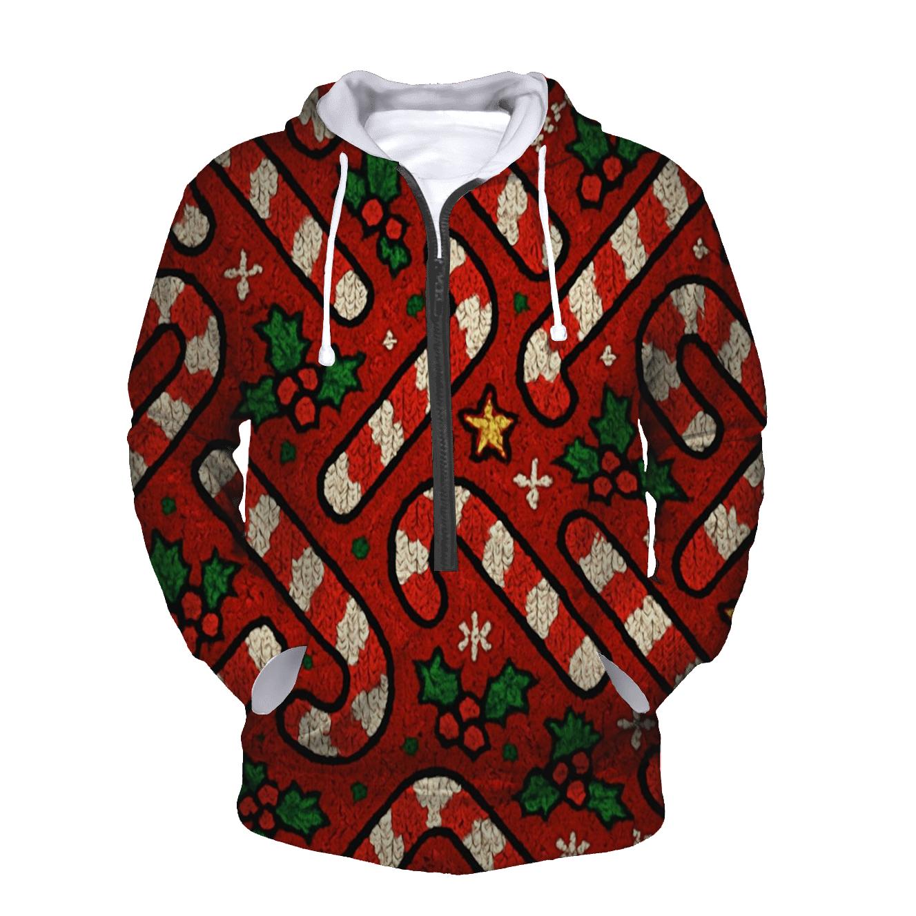 Kitschy Candy Cane Herringbone Design embroidered hoodies