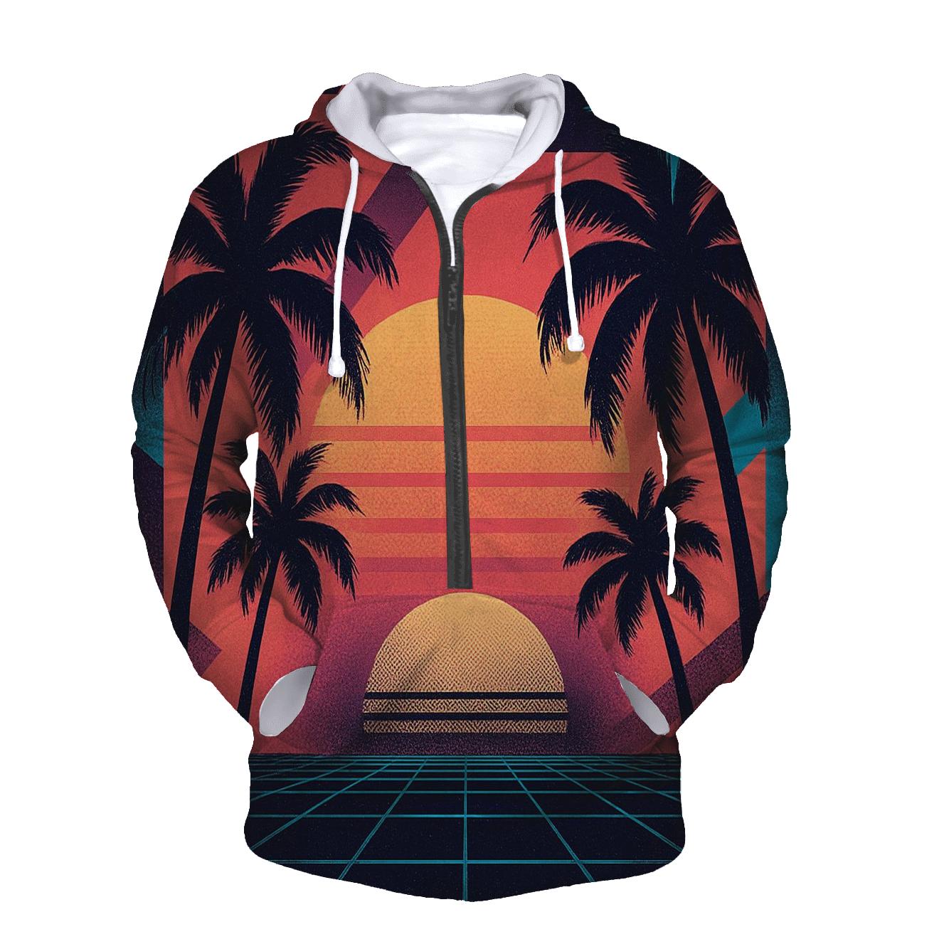Retro Wave Sunset Palms lightweight hoodies