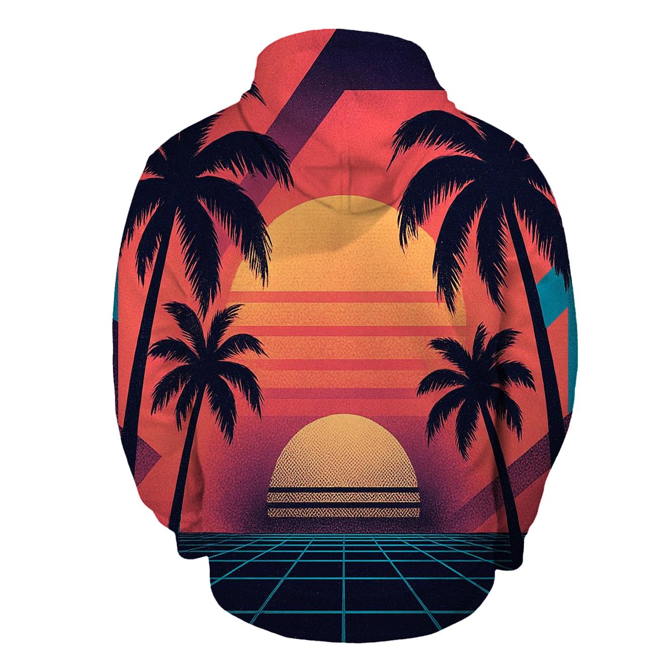 Retro Wave Sunset Palms lightweight hoodies