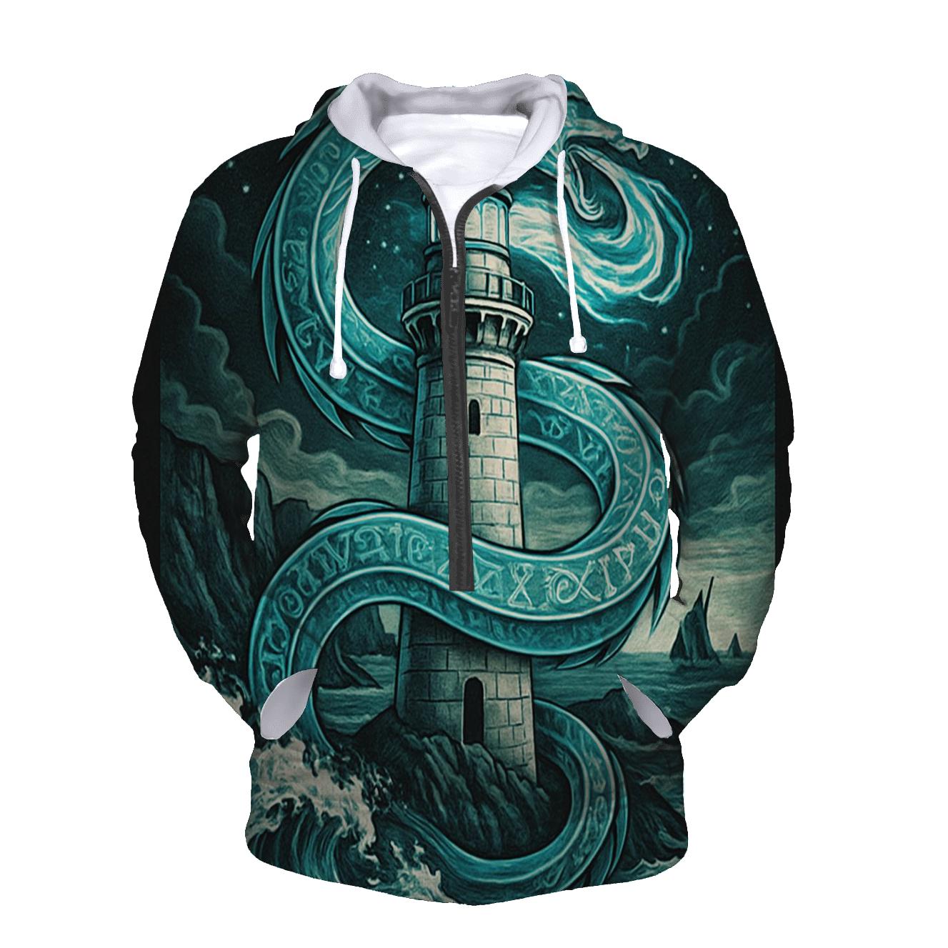 Tidal Serpent Lighthouse embroidered hoodies