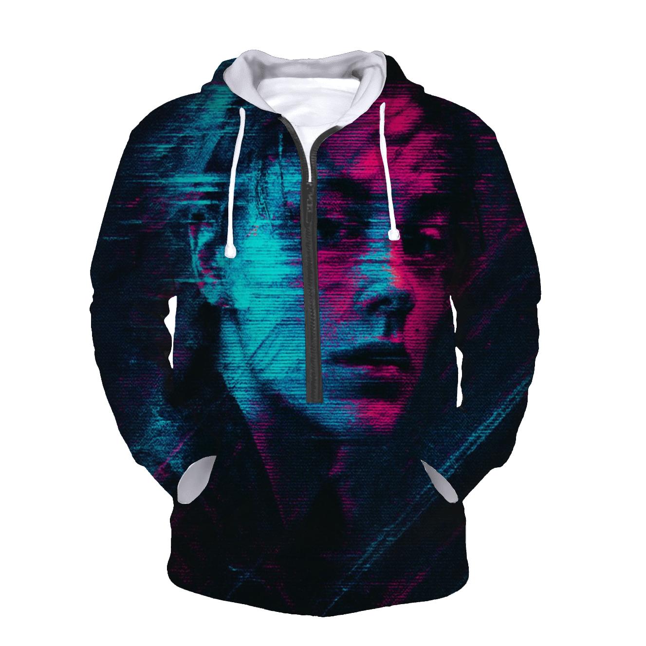 Digital Glitch Portrait zip-up hoodies