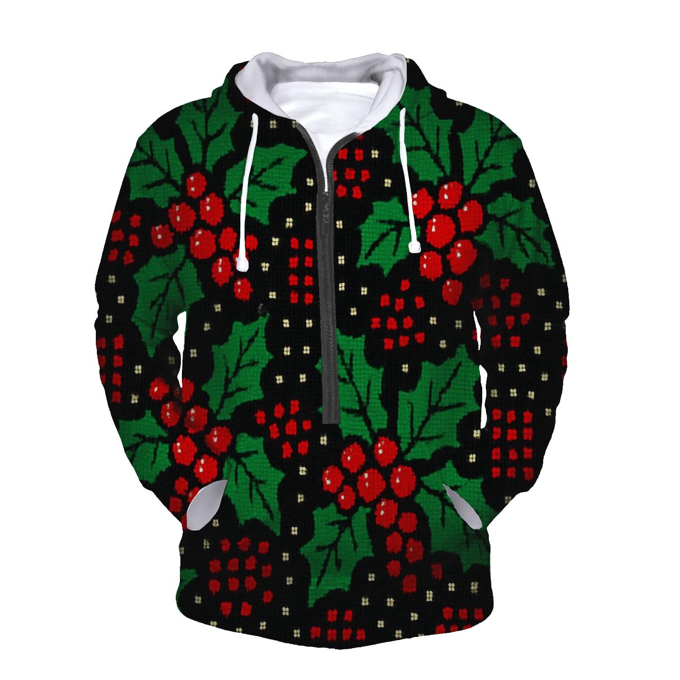 Holly Berry Dot Matrix Design embroidered hoodies