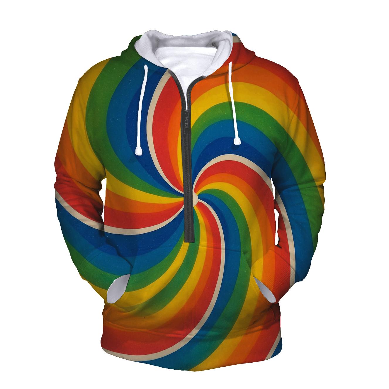 Split Rainbow Spiral embroidered hoodies