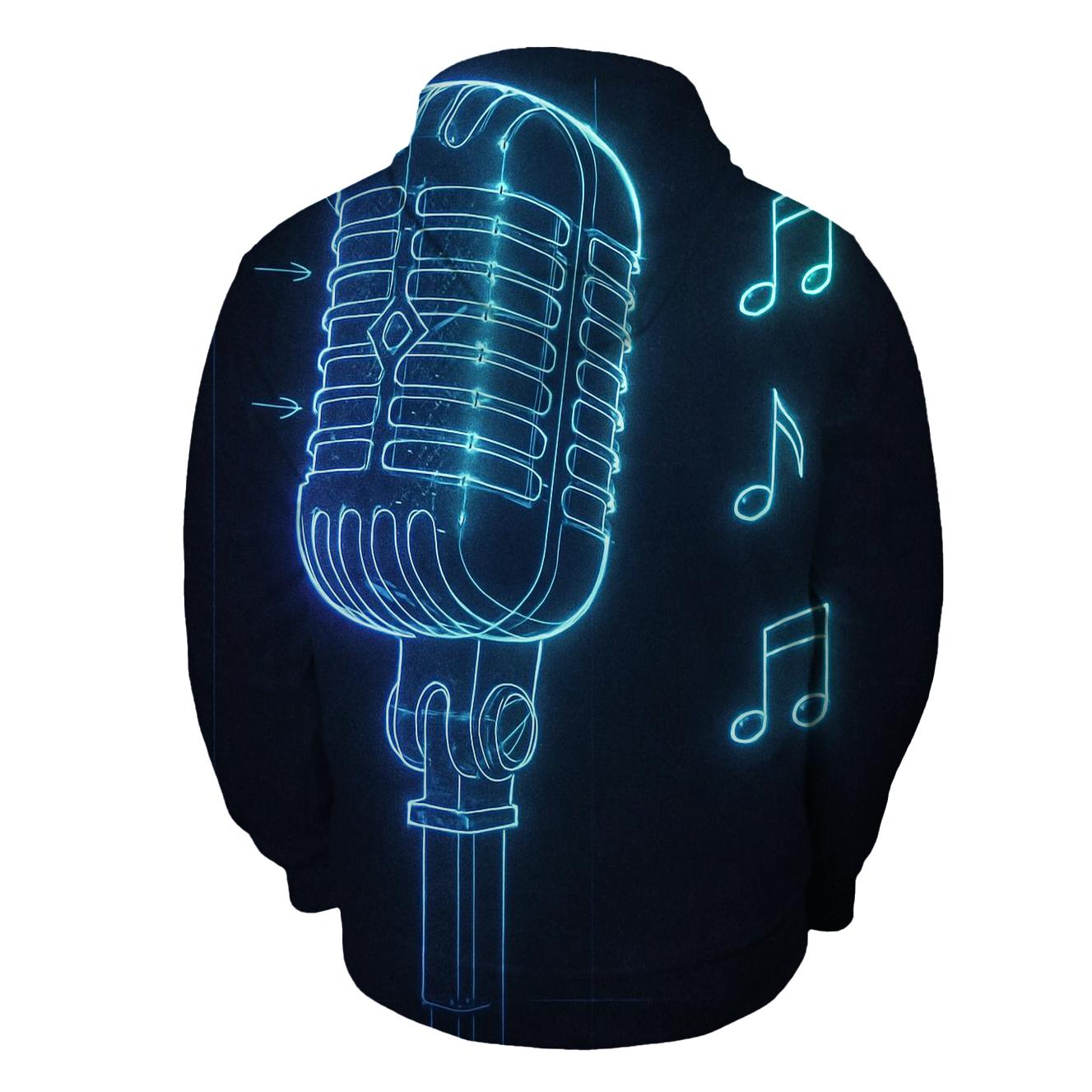 Microphone Neon Blueprint embroidered hoodies