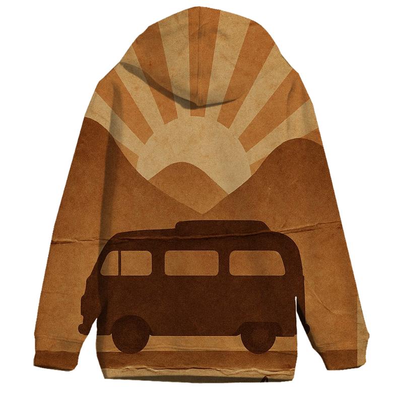 Sepia Postcard Roadtrip Scene zip-up hoodies