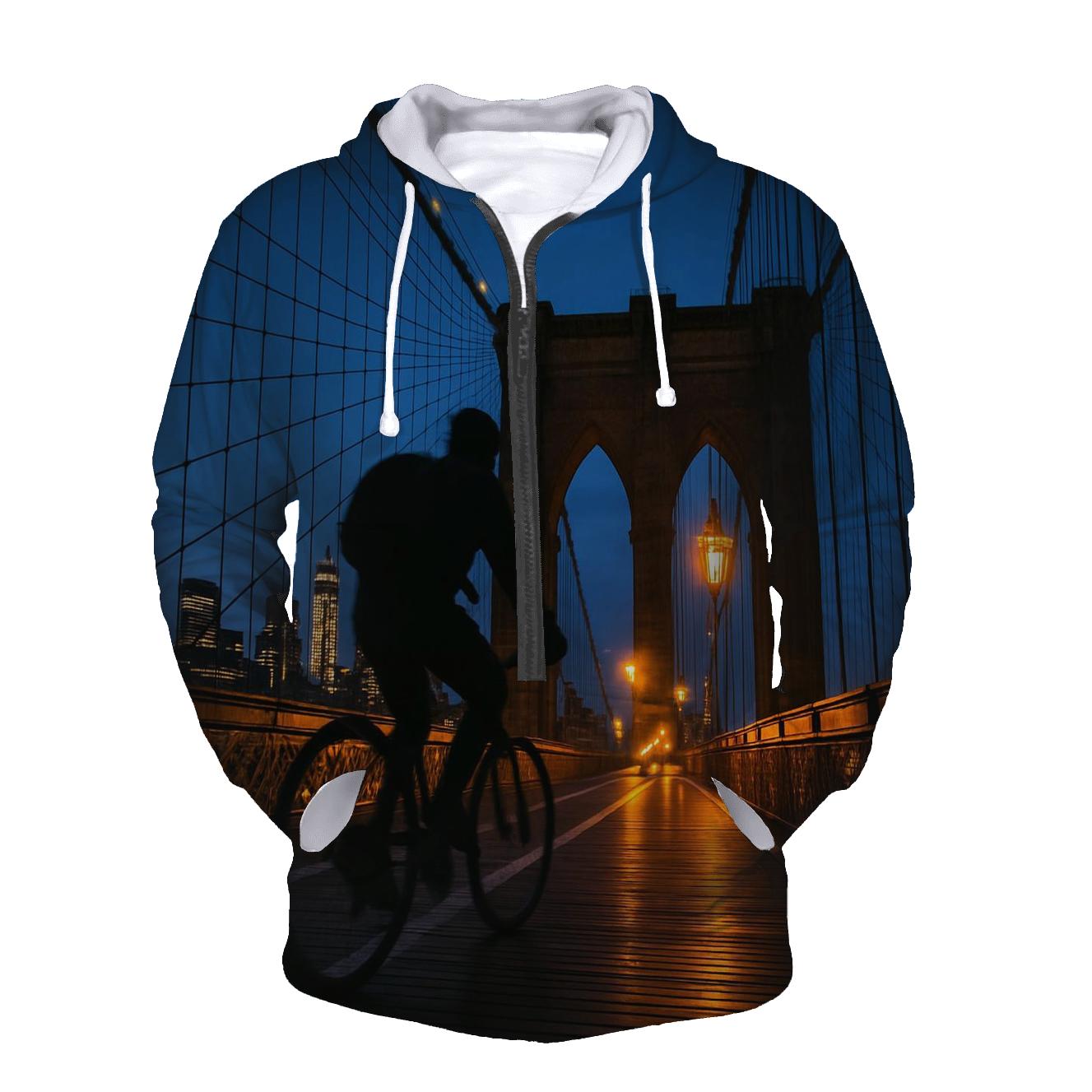 Brooklyn Bridge Bicycle Commute At Blue Hour printed hoodies