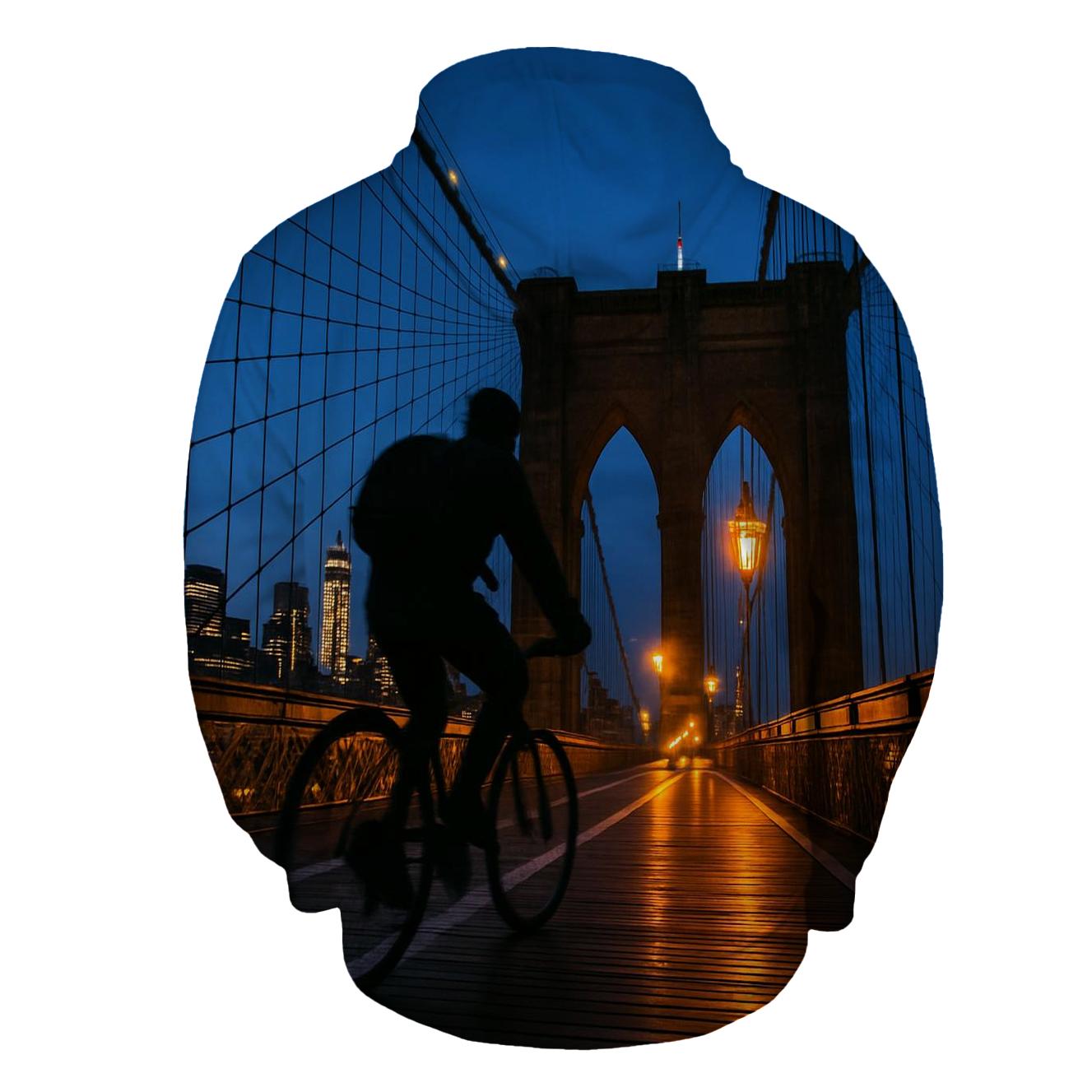 Brooklyn Bridge Bicycle Commute At Blue Hour printed hoodies