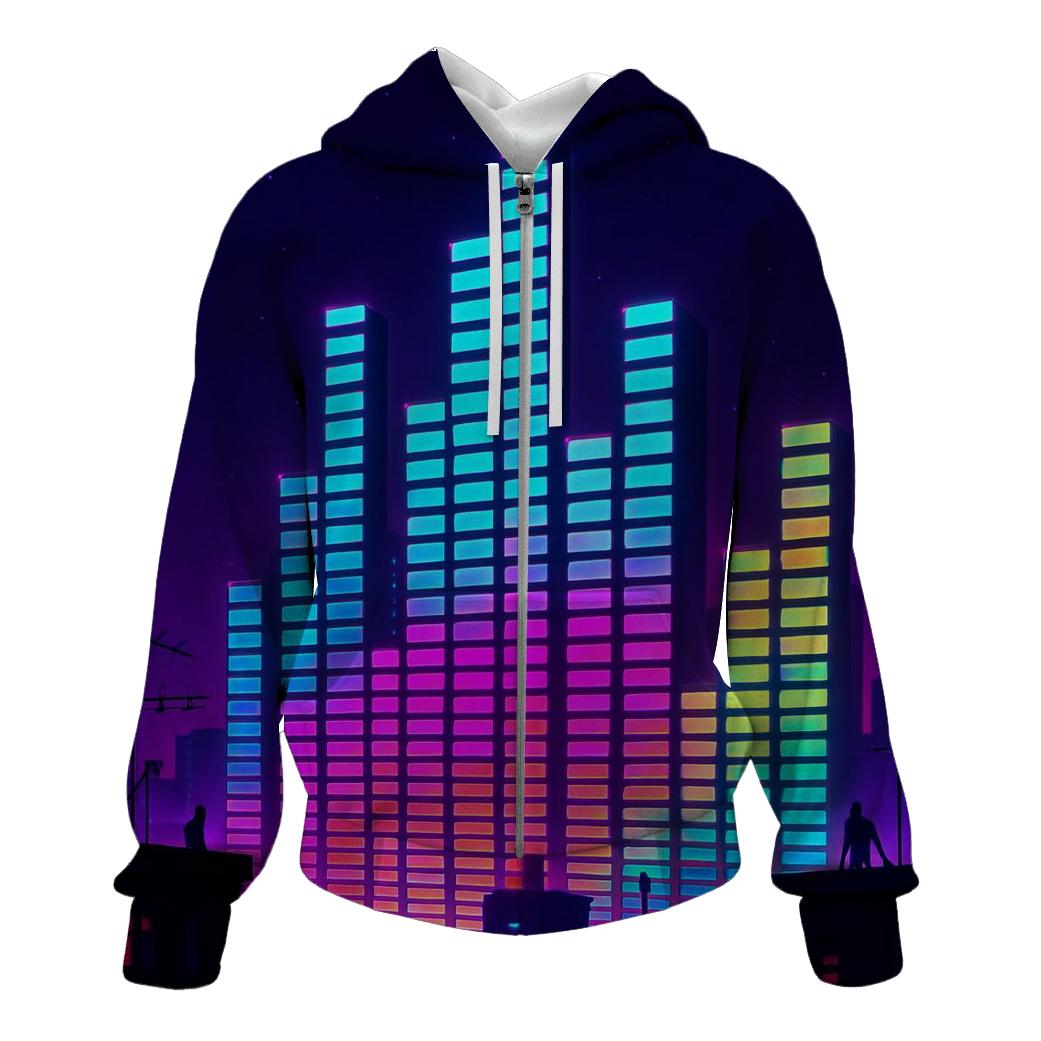 Neon Equalizer Skyline graphic hoodies