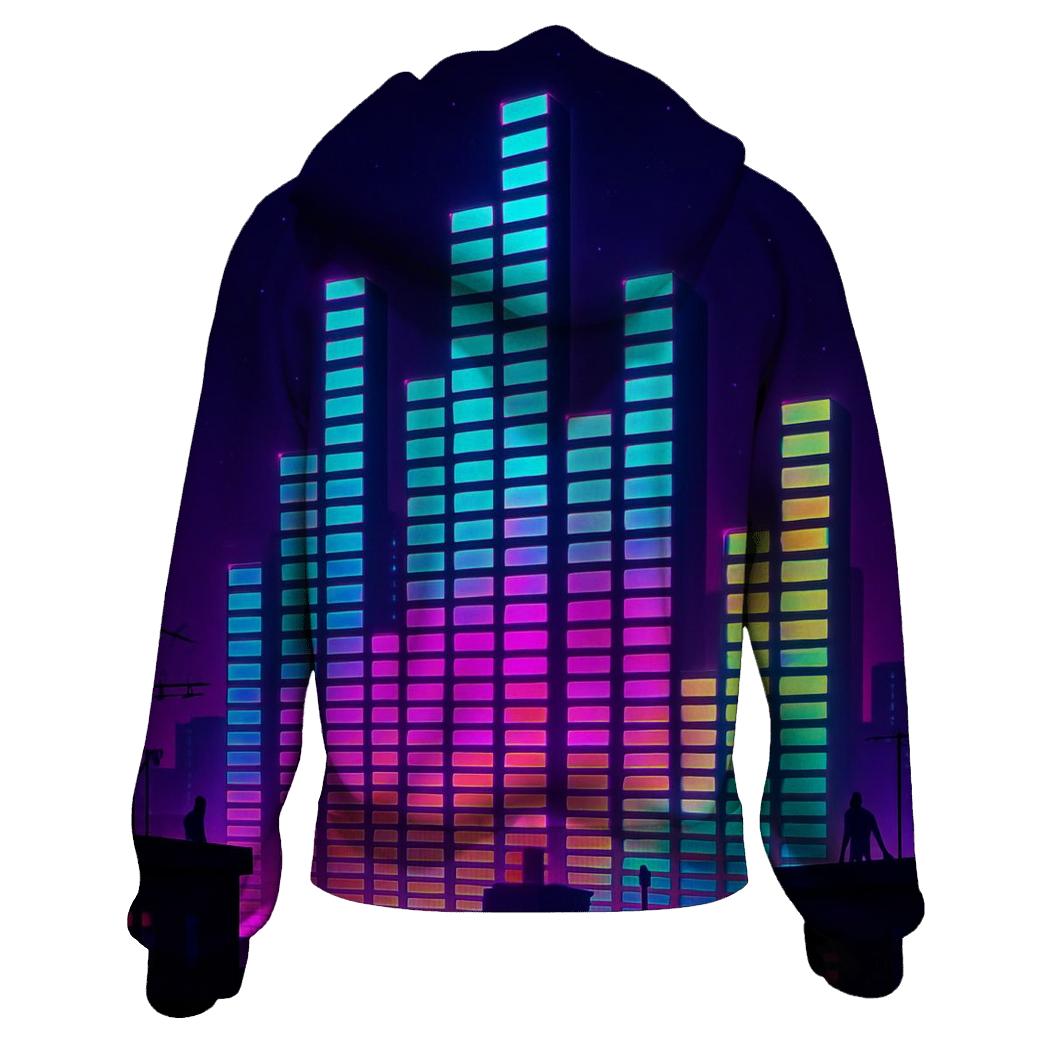 Neon Equalizer Skyline graphic hoodies