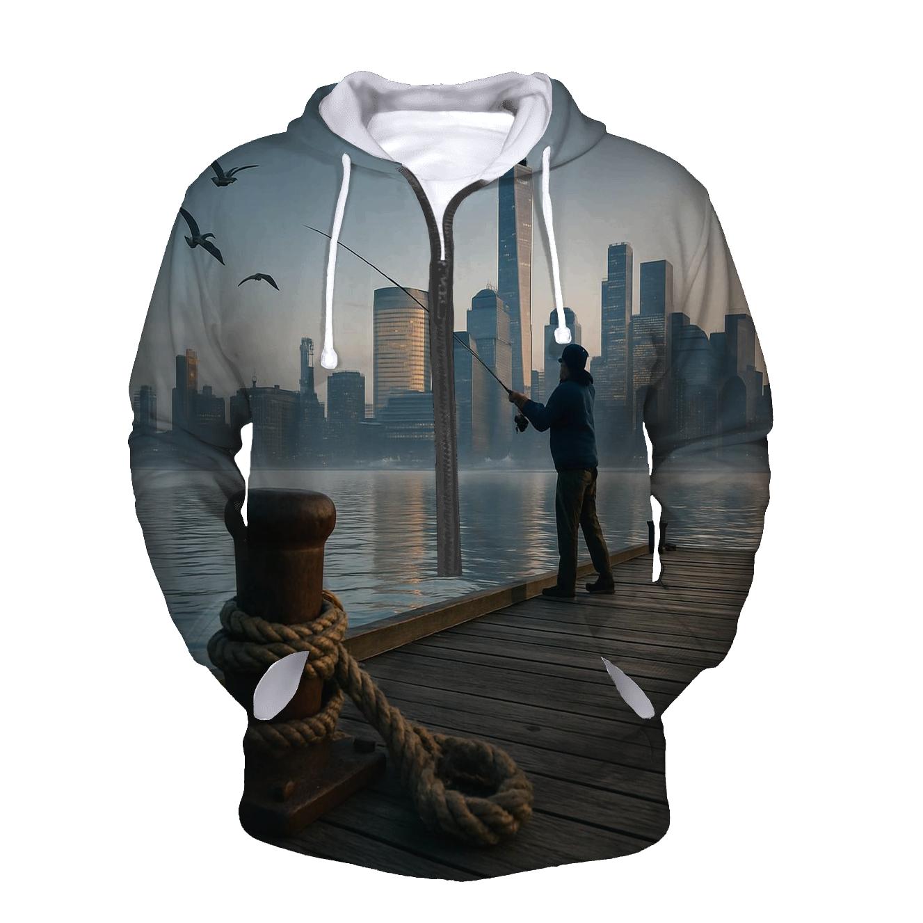 Early Morning Fisherman At Pier 25 lightweight hoodies