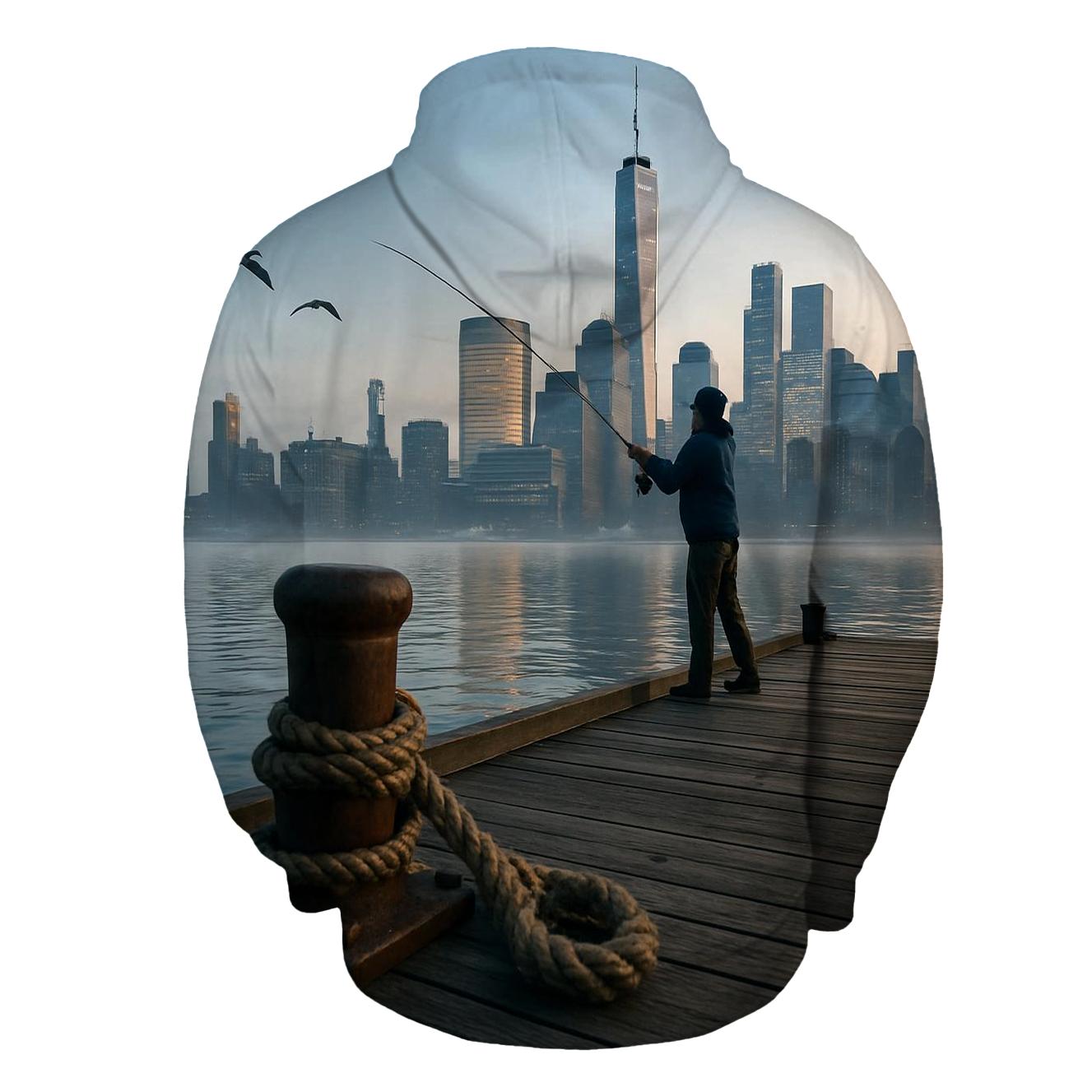 Early Morning Fisherman At Pier 25 lightweight hoodies