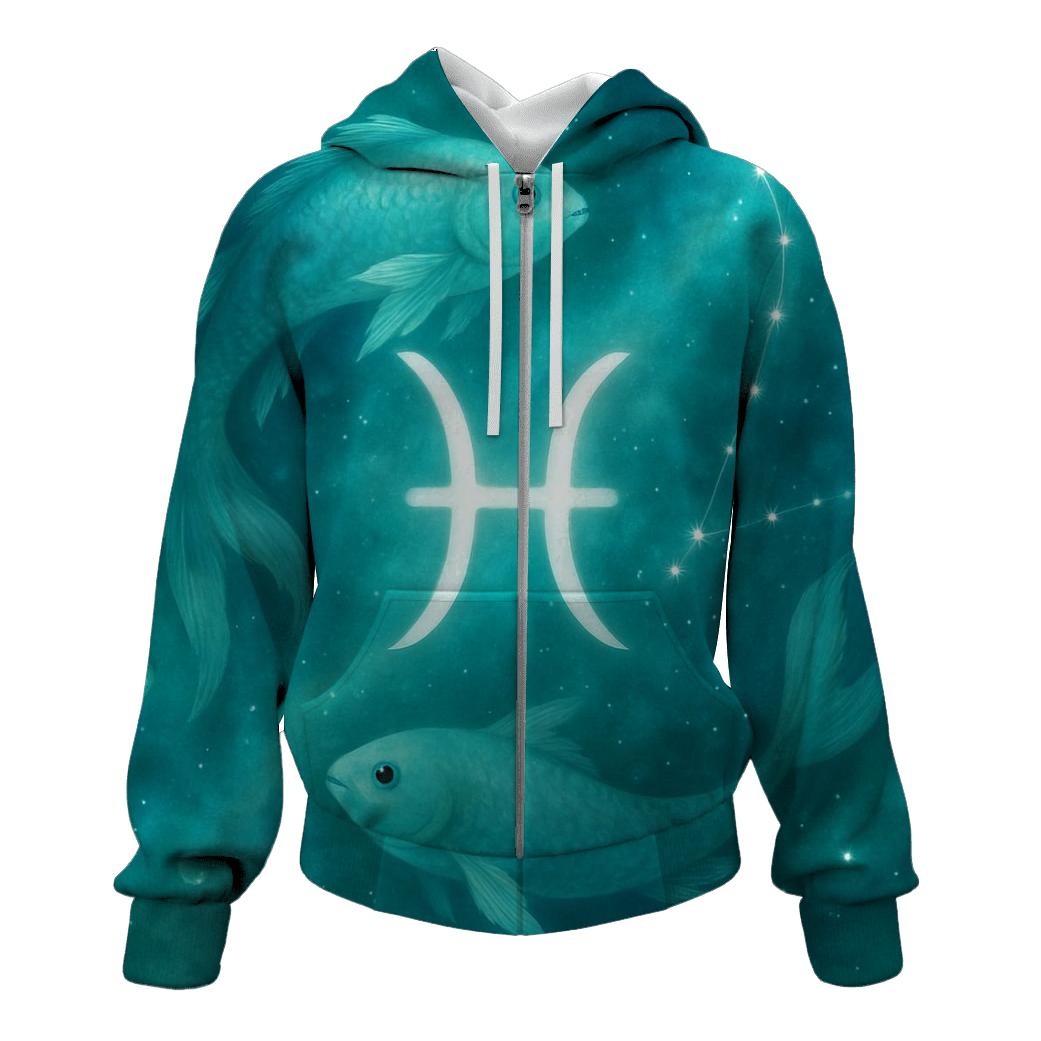 Pisces Cosmic Fish Dream Scene zip-up hoodies