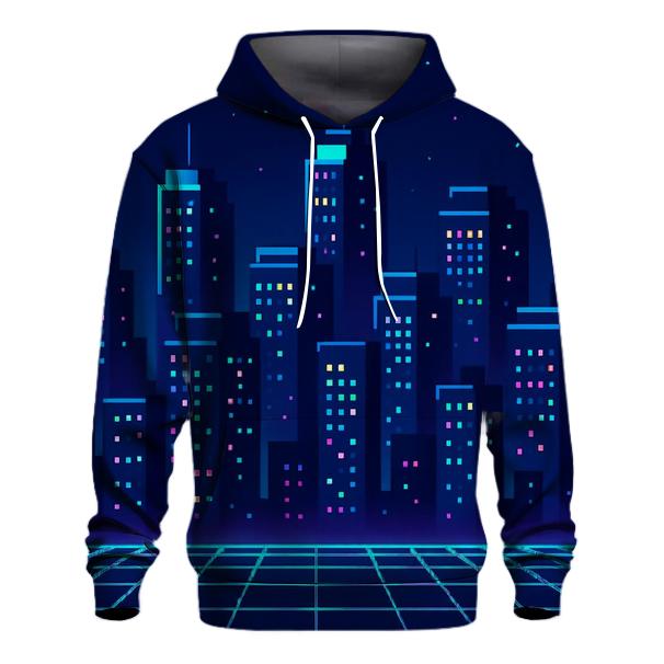 Pixel Skyline Glow embroidered hoodies