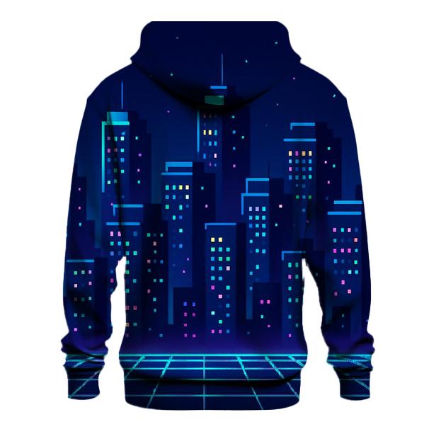 Pixel Skyline Glow embroidered hoodies