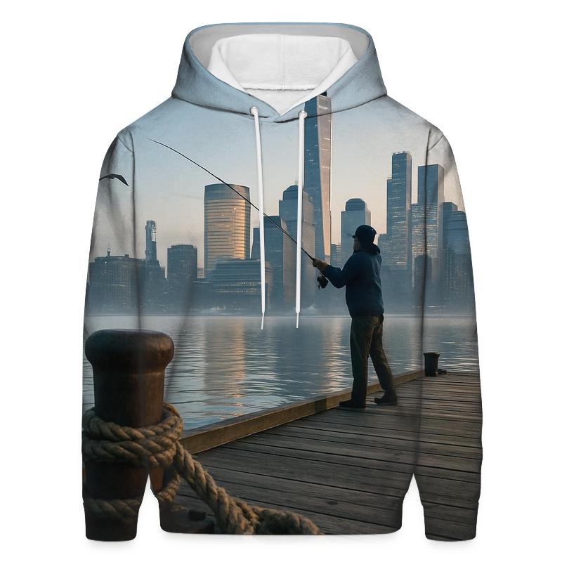 Early Morning Fisherman At Pier 25 premium hoodies