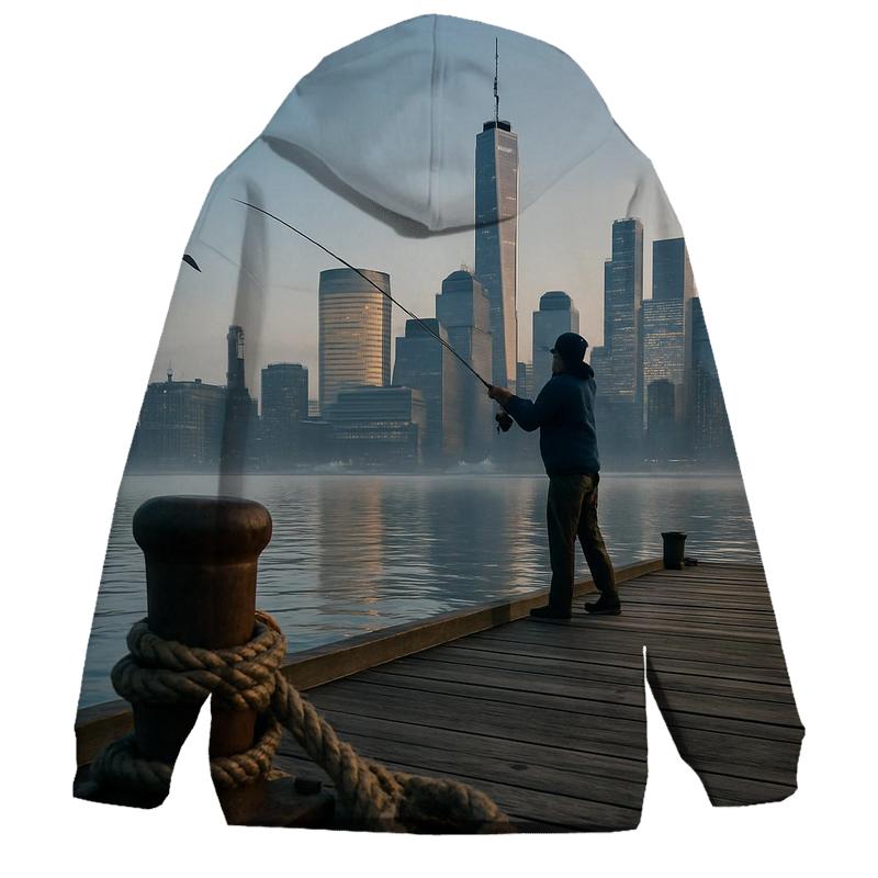 Early Morning Fisherman At Pier 25 premium hoodies